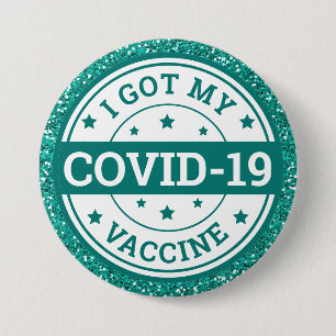 Macaron Rond 7,6 Cm J'ai reçu mon vaccin contre la Covid-19 Paillettes