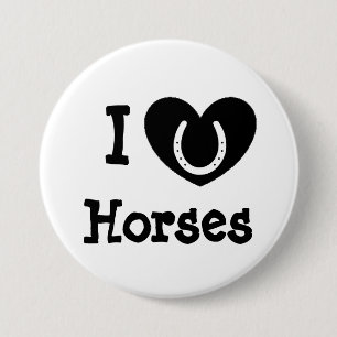 Macaron Rond 7,6 Cm J'aime le bouton noir et blanc de chevaux
