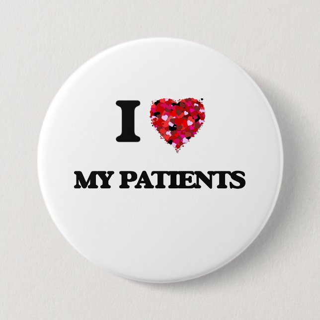 Macaron Rond 7,6 Cm J'aime mes patients (Devant)