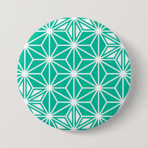 Macaron Rond 7,6 Cm Japonais Asanoha motif - bleu paon