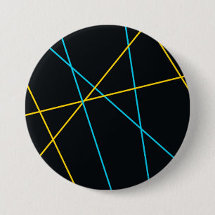 Macaron Rond 7,6 Cm Jaune, Bleu, cool, tendance, urbain, lignes modern