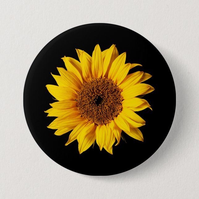 Macaron Rond 7,6 Cm Jaune de tournesol sur le noir - fleurs (Devant)