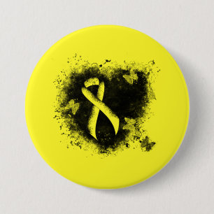 Macaron Rond 7,6 Cm Jaune Sensibilisation Ruban Grunge Coeur