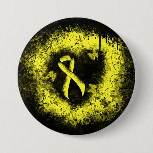 Macaron Rond 7,6 Cm Jaune Sensibilisation Ruban Grunge Coeur