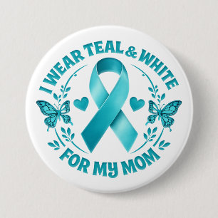 Macaron Rond 7,6 Cm Je porte du sarcelle et blanc pour ma mère cancer