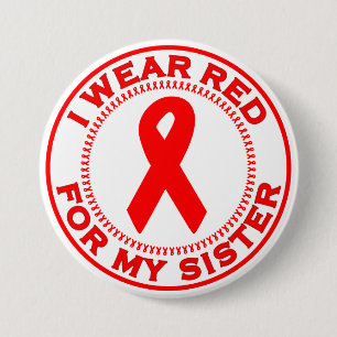 Macaron Rond 7,6 Cm Je porte le rouge pour ma soeur