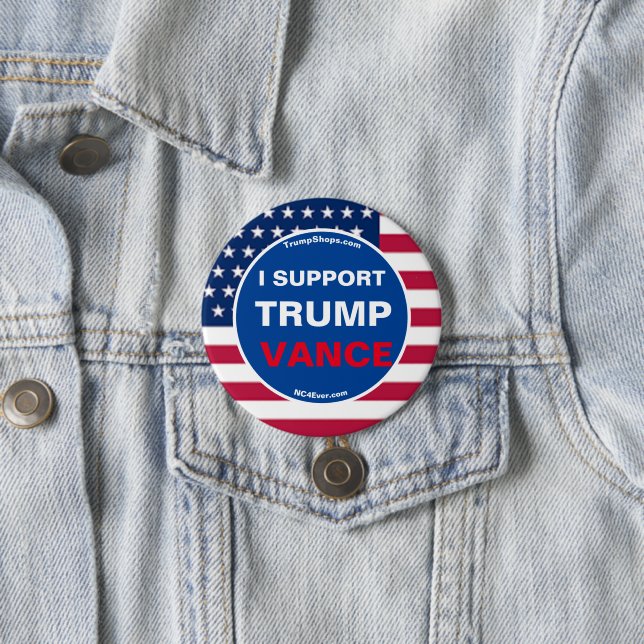 MACARON ROND 7,6 CM JE SOUTIENS TRUMP VANCE (En situation)