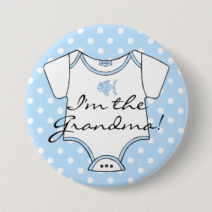 Macaron Rond 7,6 Cm Je suis la grand-maman bleue et blanc avec les