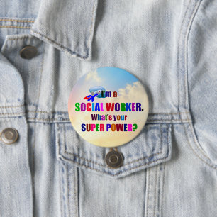 Macaron Rond 7,6 Cm "Je suis un travailleur social" super-héros