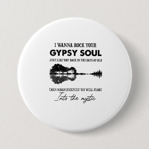Macaron Rond 7,6 Cm Je Veux Rock Votre Soul Tsigane Hippie Guitare