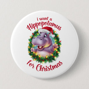 Macaron Rond 7,6 Cm Je Veux Un Hippopotame Pour Noël Hippo De Noël