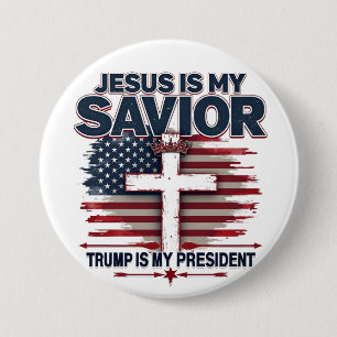 Macaron Rond 7,6 Cm Jésus est mon sauveur Trump est mon président drôl