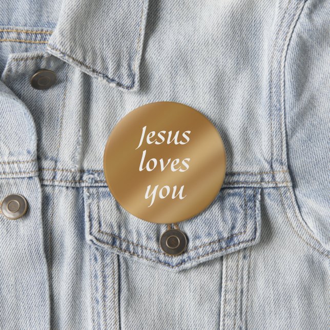 Macaron Rond 7,6 Cm Jésus t'aime | Gold Chic Custom Text Christian (En situation)