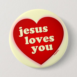 Macaron Rond 7,6 Cm Jésus vous aime bouton rouge de coeur