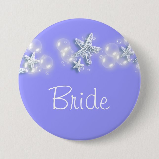 Macaron Rond 7,6 Cm Jeune mariée blanche pourpre de plage nuptiale (Devant)