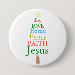 Macaron Rond 7,6 Cm Joie, Amour, Jésus, Bouton Arbre de Noël