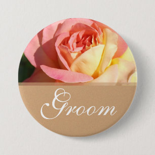 Macaron Rond 7,6 Cm Joli bouton de mariage rose jaune rose pour marié