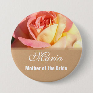 Macaron Rond 7,6 Cm Joli bouton de nom de mariage avec fleurs roses et