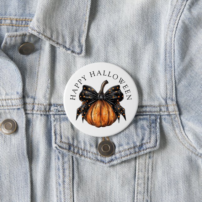 Macaron Rond 7,6 Cm Joli Citrouille D'Halloween Et Bow (En situation)