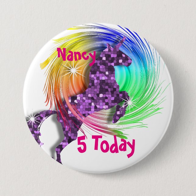 Macaron Rond 7,6 Cm Joli Imaginaire Rainbow Unicorn âge personnalisé (Devant)