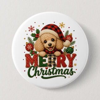 Macaron Rond 7,6 Cm Joli Poodle Joyeux Noël