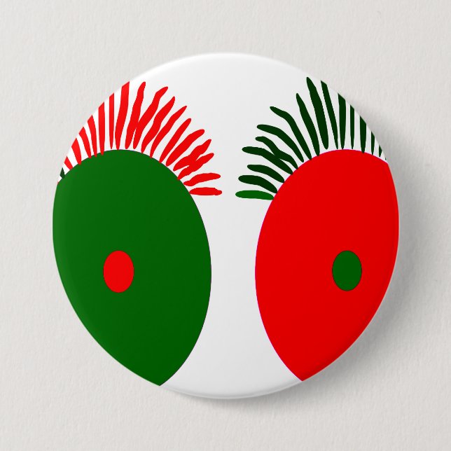 Macaron Rond 7,6 Cm Joli rouge vert yeux de Noël (Devant)