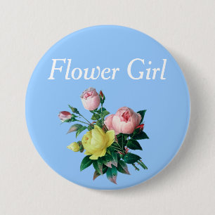 Macaron Rond 7,6 Cm jolie fille aux fleurs de rose rose et jaune