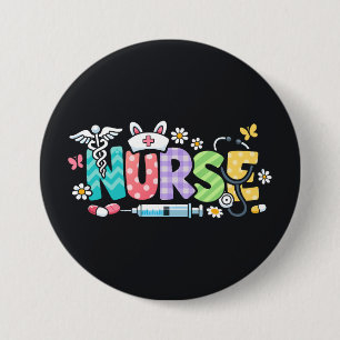 Macaron Rond 7,6 Cm Jolie infirmière de Pâques Humour médical