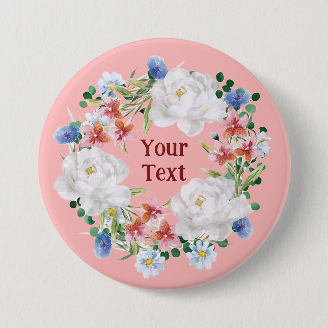 Macaron Rond 7,6 Cm Jouer Blanc Fleur Wreath Lapel Pin (Devant)