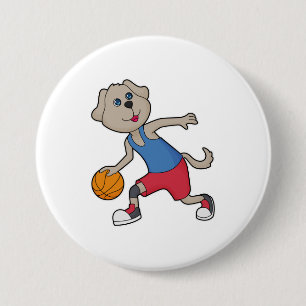 Macaron Rond 7,6 Cm Joueur de basket-ball de chien