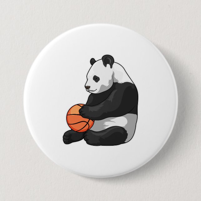 Macaron Rond 7,6 Cm Joueur de basket-ball Panda (Devant)