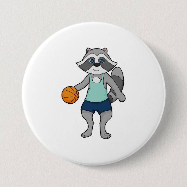 Macaron Rond 7,6 Cm Joueur de basket-ball Racoon (Devant)