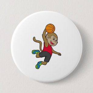 Macaron Rond 7,6 Cm Joueur de basket-ball singe