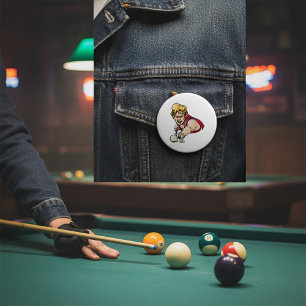 Macaron Rond 7,6 Cm Joueur de billard rétro Sport de billard vintage