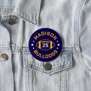 Macaron Rond 7,6 Cm Joueur de football de marine et d'or Jersey Numéro