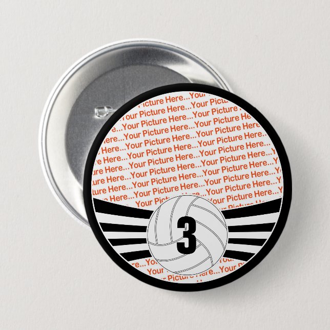 Macaron Rond 7,6 Cm Joueur de volleyball Photo personnalisée & Numéro  (Devant & derrière)