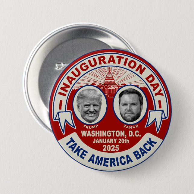 Macaron Rond 7,6 Cm Jour de l'investiture du président Trump Souvenir  (Devant & derrière)