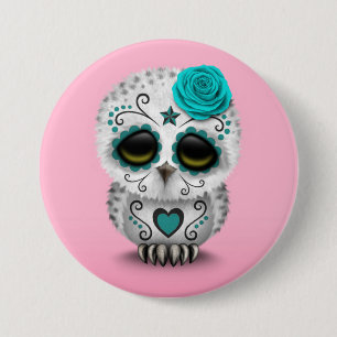 Macaron Rond 7,6 Cm Jour turquoise mignon du rose mort de hibou de