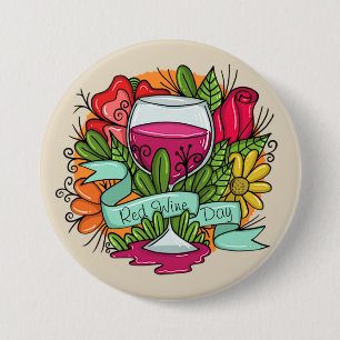 Macaron Rond 7,6 Cm Journée du vin rouge rétro, vin arstère fleuri