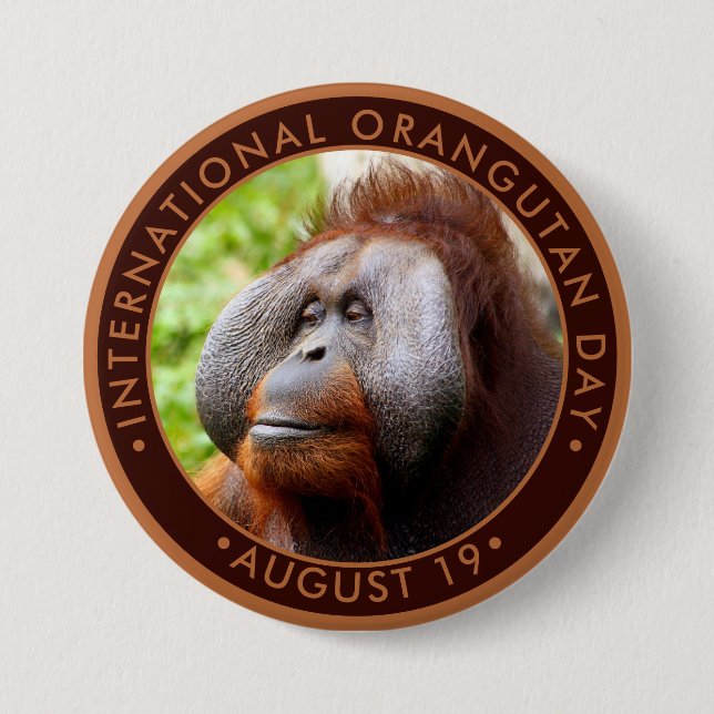 Macaron Rond 7,6 Cm Journée internationale de l'Orangoutan (Devant)