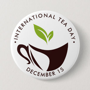 Macaron Rond 7,6 Cm Journée internationale du thé, tasse, logo feuille