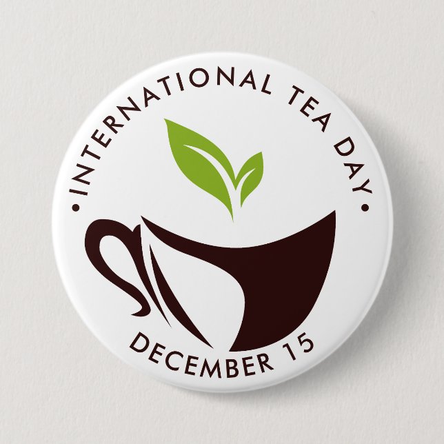 Macaron Rond 7,6 Cm Journée internationale du thé, tasse, logo feuille (Devant)