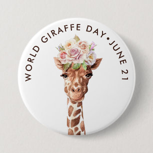 Macaron Rond 7,6 Cm Journée mondiale de la Girafe, roses de girafe d'a