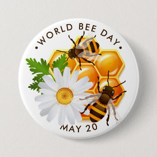 Macaron Rond 7,6 Cm Journée mondiale de l'abeille, abeilles miel, nid