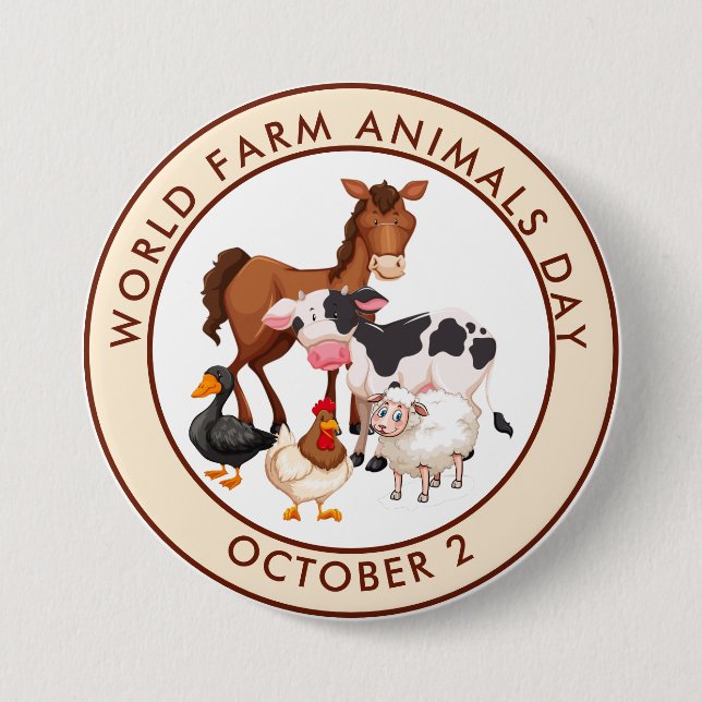 Macaron Rond 7,6 Cm Journée mondiale des animaux de ferme (Devant)