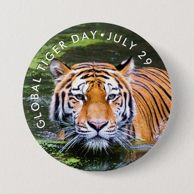 Macaron Rond 7,6 Cm Journée mondiale du tigre, Bouton photo TIGER (Devant)