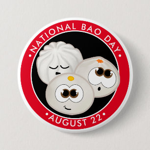 Macaron Rond 7,6 Cm Journée nationale de Bao, mignonettes kawaii