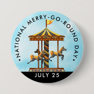 Macaron Rond 7,6 Cm Journée nationale du Joyeux-Go-Round, chevaux noir