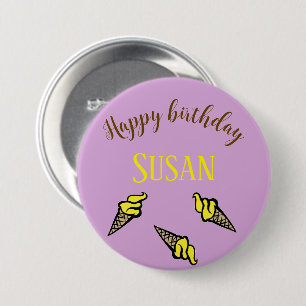 Macaron Rond 7,6 Cm Joyeuse crème glacée jaune d'anniversaire sur viol