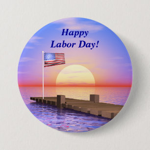 Macaron Rond 7,6 Cm Joyeuse fête du travail Drapeau américain et quai